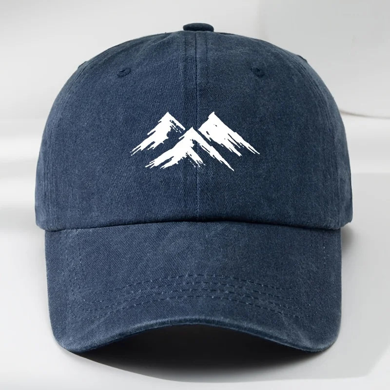 Interesting baseball cap, mountain print, outdoor men's casual sports, breathable duckbill cap, washed retro sun hat