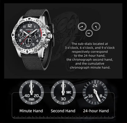 NORTH EDGE Men's Watches Solar Power 316 Stainless Steel Case Quartz Watch for Men Pilot Waterproof 50M Stopwatch