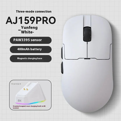 Rato Gaming Sem Fios AJAZZ AJ159 APEX Tri-Mode 8K, Sensor PAW3950 de Baixa Latência, Base de Carregamento, Personalizável, Leve, para PC Gamer