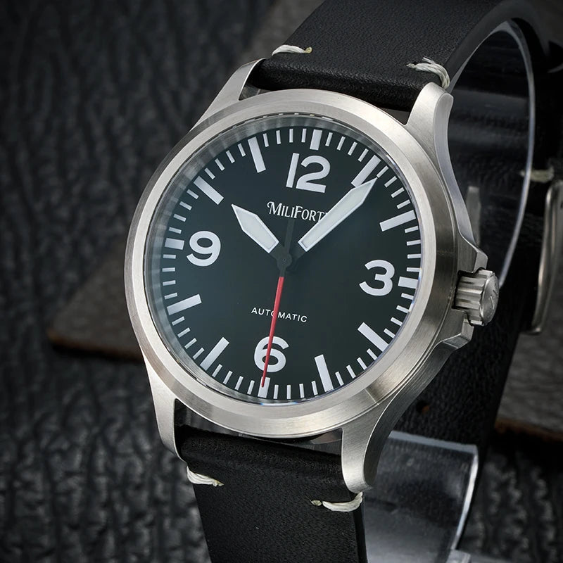Milifortic M096 Men's Pilot Watch Large Arabic Numerals Military Style NH38 Auto Watch BGW9 Luminous 100M Waterproof Field Watch