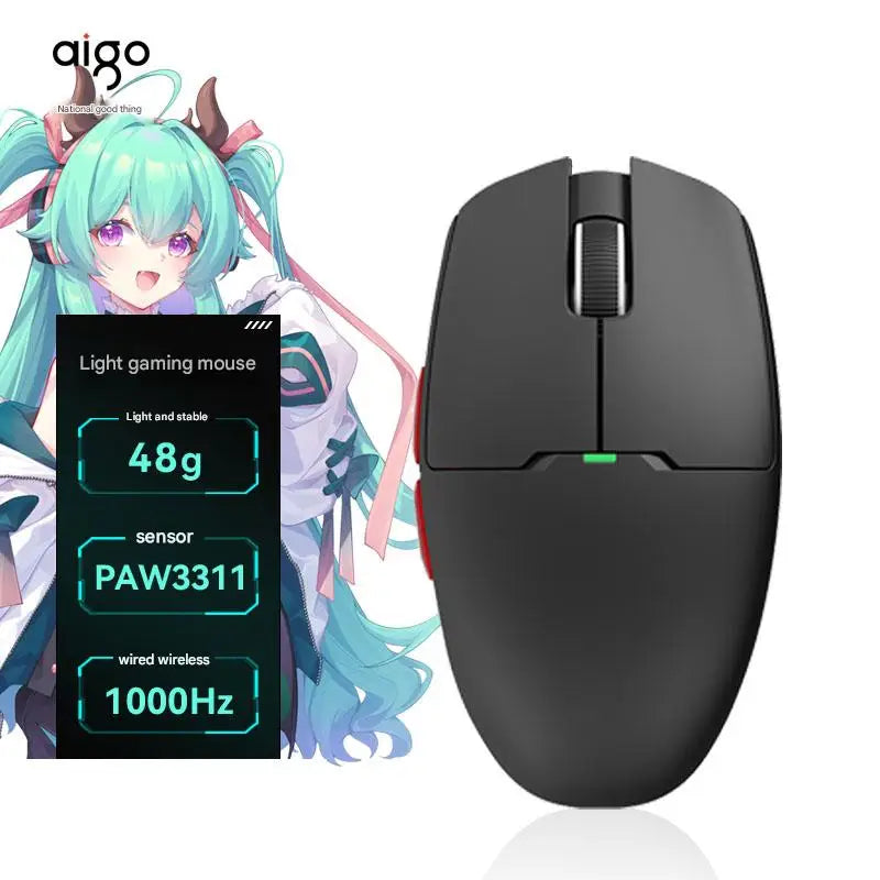 Aigo GM80 PLUS PRO bezdrátová myš Bluetooth PAW3311/PAW3395, lehká 1000HZ kabelová herní e-sportovní myš se třemi režimy, dárek