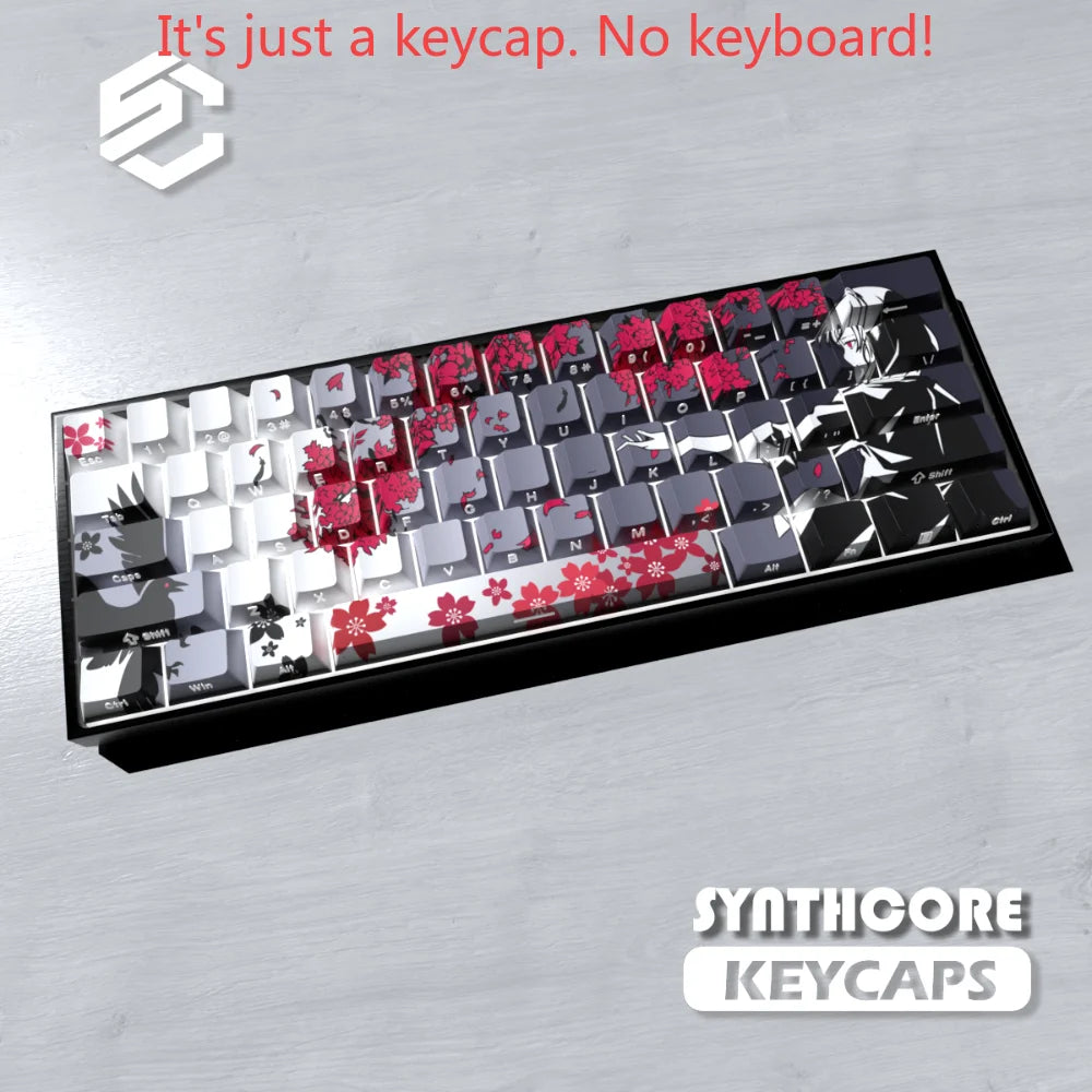 Sakura Raven Keycaps Cherry Side-engraved Translucent Keycaps PBT 129 Keys for Wooting 68/84/87/104 Mechanical Keyboards.