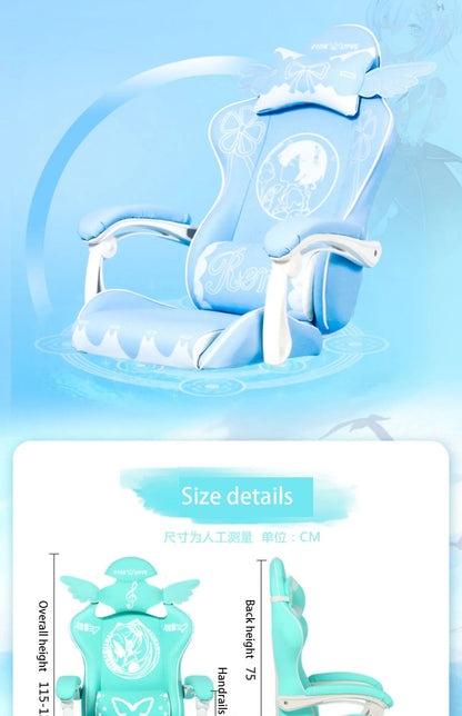 Pink Cartoon Electric Sound Gaming Chair, Rotating Office Chair with Adjustable Height, Latex Cushion, 360° Swivel Computer Chair for Home & Study
