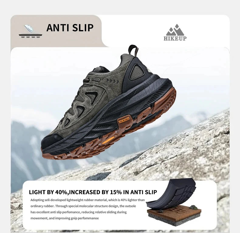 ‌Hikeup Men's Outdoor Hiking Shoes Lightweight Energy Return Trekking Walking Sports Shoes with Strong Grip & Support