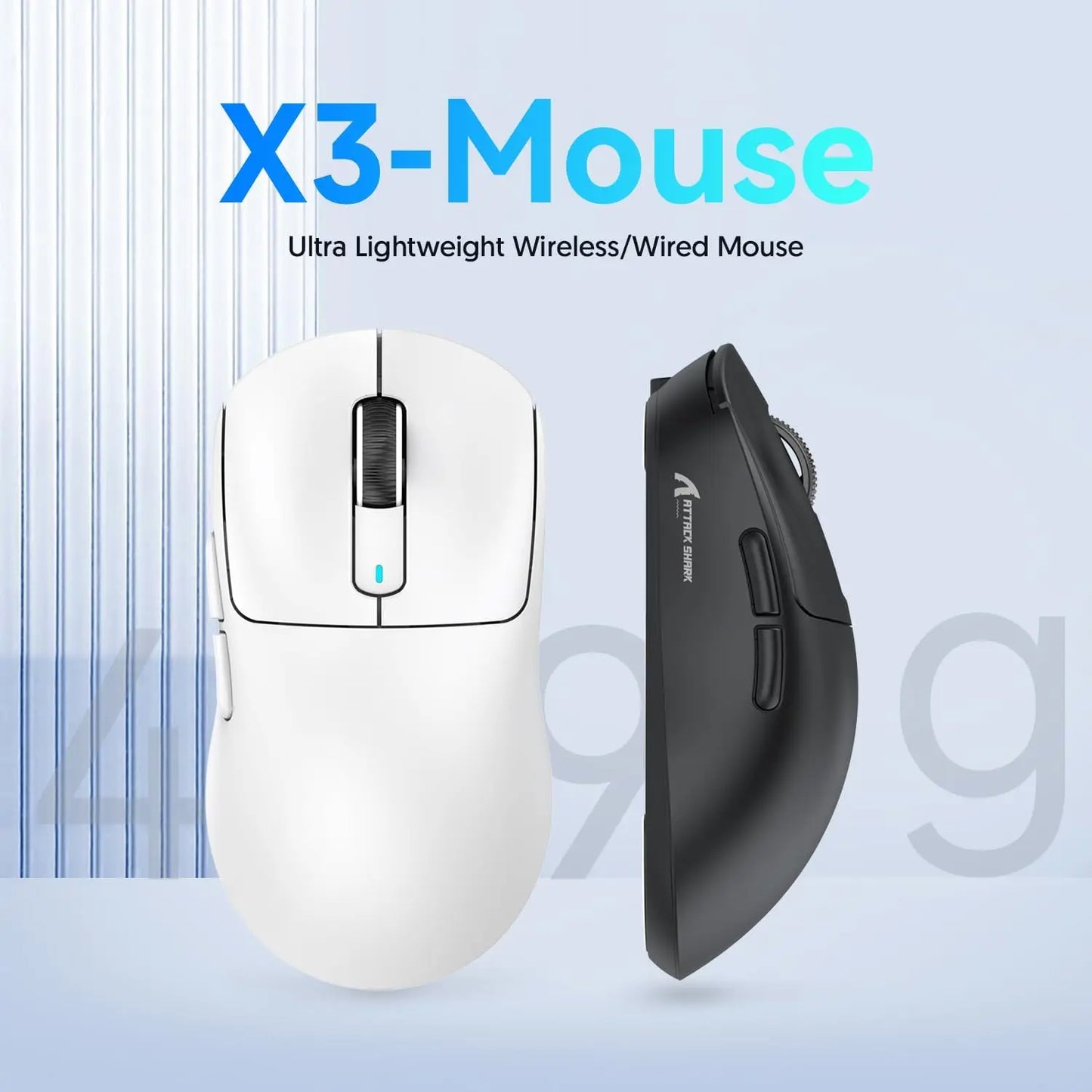 Attack Shark X3/X3PRO 4K/8K Tri-mode Gaming Mouse, PixArt PAW3395 Sensor, 26K DPI, 49g Ultralight, BT/2.4G Wireless/Wired, for PC
