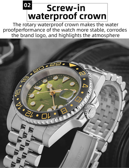 ADDIESDIVE Watch For Man Quartz GMT 20Bar Waterproof BGW9 Super Luminous 316L Stainless Steel Ceramic Bezel Watch