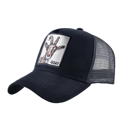 Gorras trucker de moda con parche bordado de cabra, snapback para las cuatro estaciones, gorra de béisbol para hombre y mujer con visera ajustable