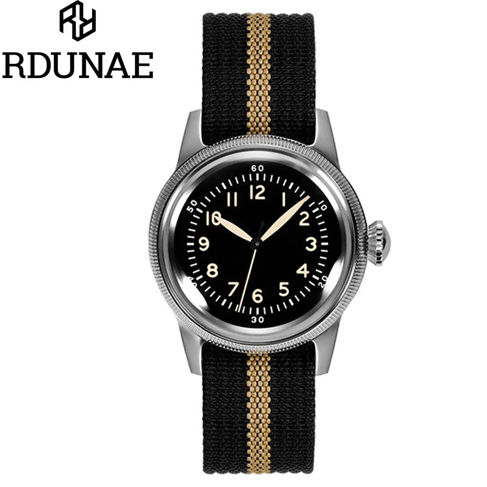 RDUNAE RA05 Vintage Military Watch 2035 Movement Quartz K1 Mineral Glass Crystal Stainless Steel Luminous Waterproof Men's Watches