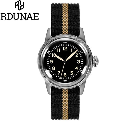 RDUNAE RA05 Vintage Military Watch 2035 Movement Quartz K1 Mineral Glass Crystal Stainless Steel Luminous Waterproof Men's Watches