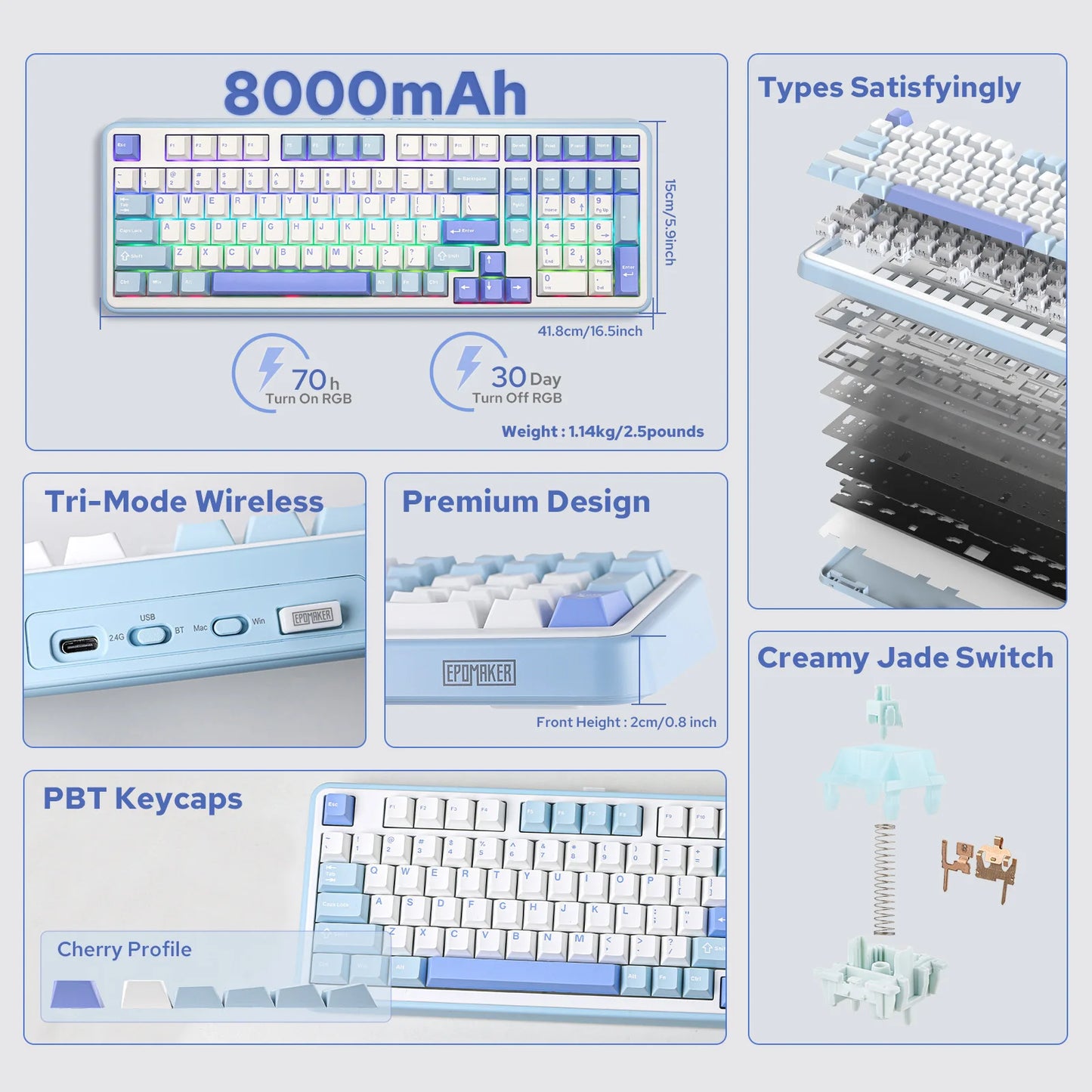 EPOMAKER TH99/TH99 Plus 96% QWERTY ANSI Wired/Bluetooth 5.0/2.4GHz Wireless Hot-Swap Gasket Mechanical Keyboard with Numpad