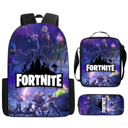 Cute Cartoon 3pcs Set School Backpack with Lunch Bag and Pencil Case, Large Anime Fortnite Kids School Bags for Boys and Girls