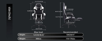 Ergonomic Gaming Chair with Footrest, High-Back Video Game Chair Computer Chair, Office Chair with Headrest and Lumbar, PU Leather