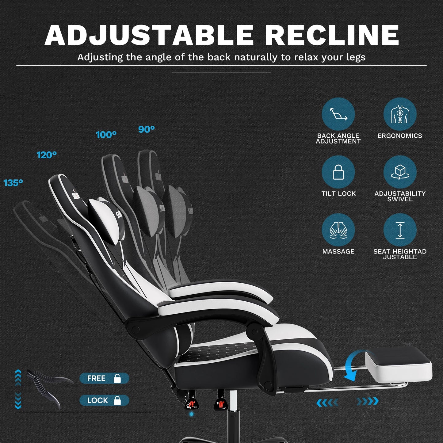 SUKIDA Gaming Chair Ergonomic Video Game Chair Comfortable Computer Chair with Footrest and Lumbar Support Office Chair