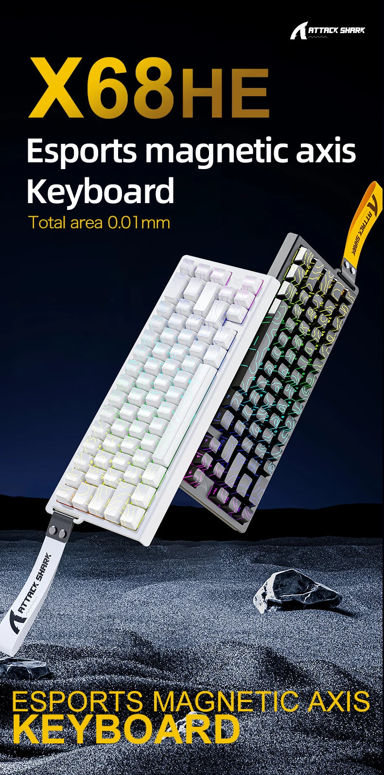 Tastiera a switch magnetici ATTACK SHARK X68HE cablata e FREEWOLF F68 cablata F68Pro wireless per gaming professionale 8K Hz 0.01mm Rapid Trigger