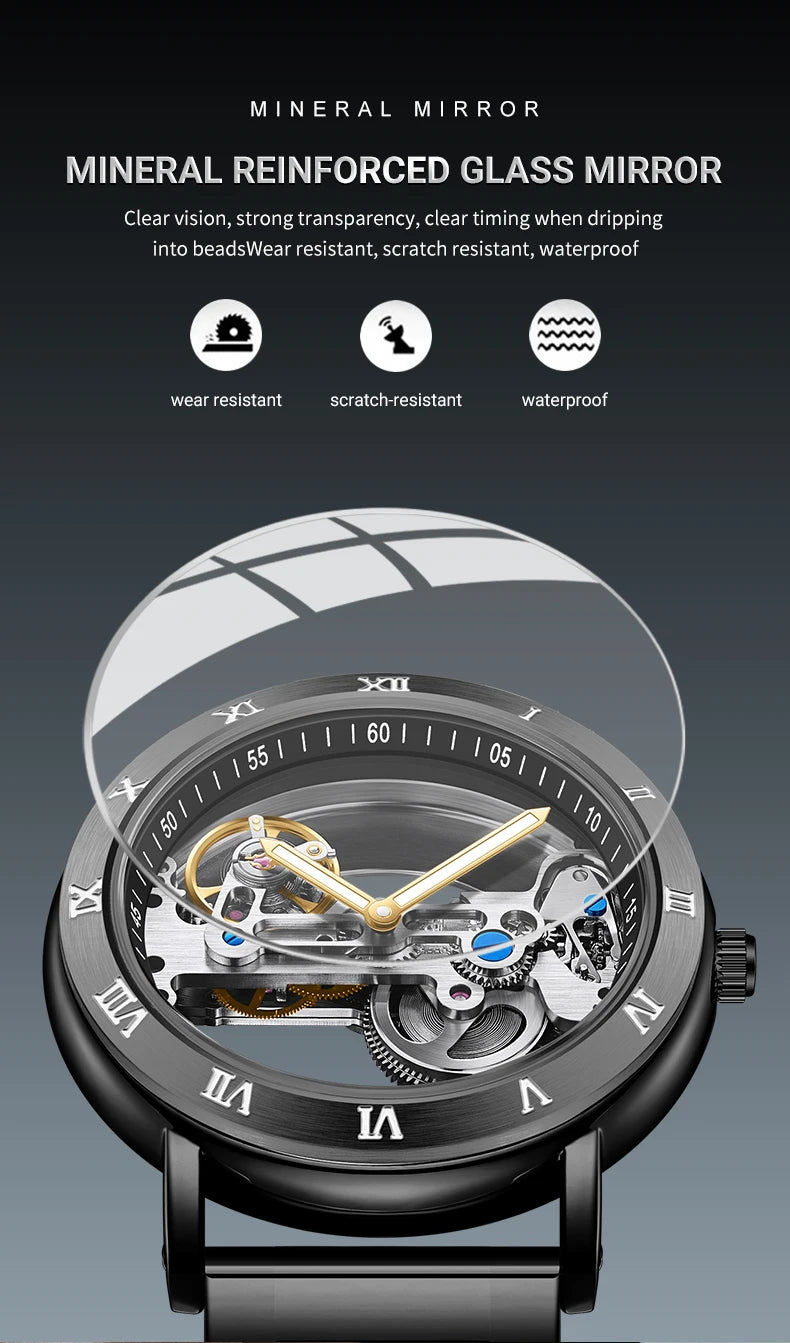 AKDPN Men's Watches Automatic Mechanical Stainless Steel Men's Wrist Watch Skeleton Automatic Watches for Man Watch Montre Homme