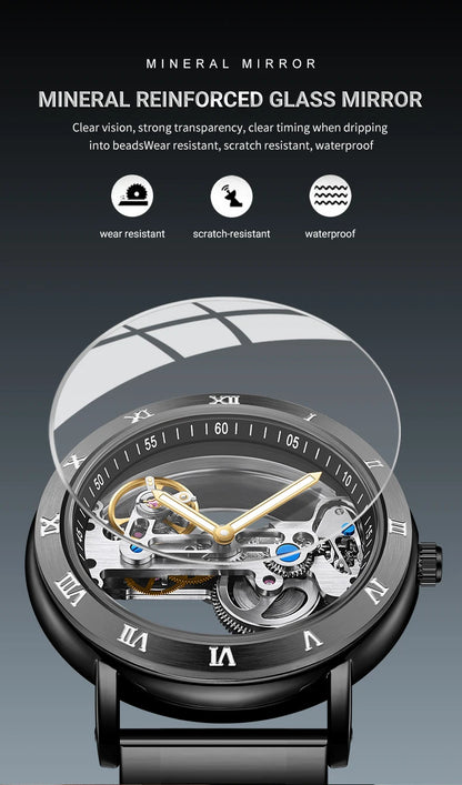 AKDPN Men's Watches Automatic Mechanical Stainless Steel Men's Wrist Watch Skeleton Automatic Watches for Man Watch Montre Homme