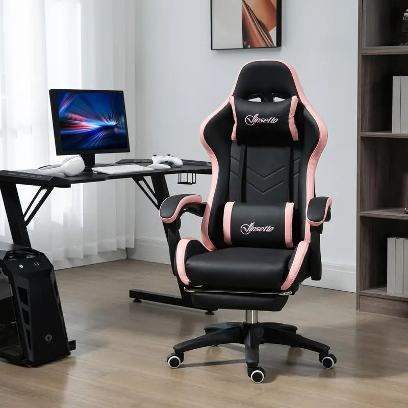 Adjustable Height Gaming Chair with Headrest, 65X65X121-129 Cm, Pink and Black