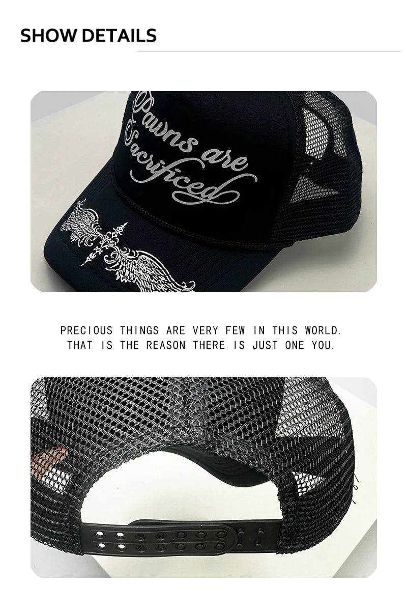 Printed Letters Wing Baseball Hats Hip Hop Breathable Color Block New Unisex Personal Sunshade Mesh Versatile Trucker Caps ins