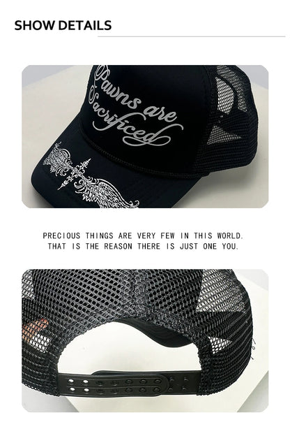 Printed Letters Wing Baseball Hats Hip Hop Breathable Color Block New Unisex Personal Sunshade Mesh Versatile Trucker Caps ins