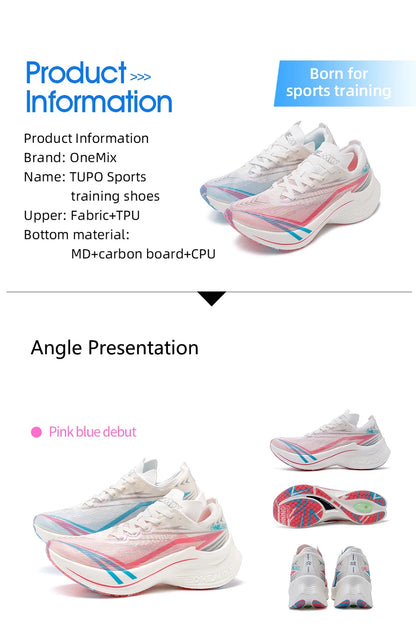 ONEMIX Pantofi de alergare de competiție pentru bărbați, model New Marathon Carbon Plate, profesioniști, cu susținere stabilă, amortizare a șocurilor, ultra-ușori, cu revenire elastică