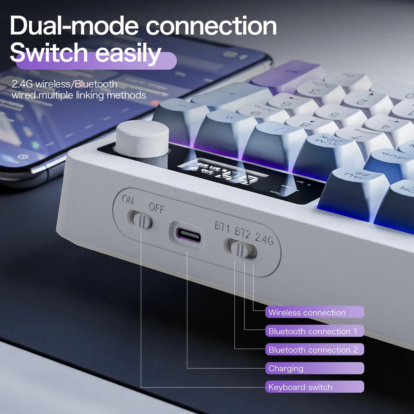XUNFOX TK100 Wireless 2.4 Keyboard Bluetooth Dual-Mode Game Silent Office Notebook Universal Keyboard