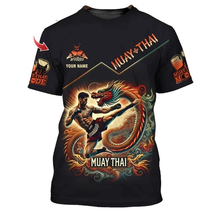 Μοντέρνο νέο γραφικό T-shirt Muay Thai για άνδρες, 3D εκτύπωση με γραφικό τίγρης και δράκου, προσωποποιημένο με όνομα, καλοκαιρινό T-shirt για γυμναστήριο και fitness