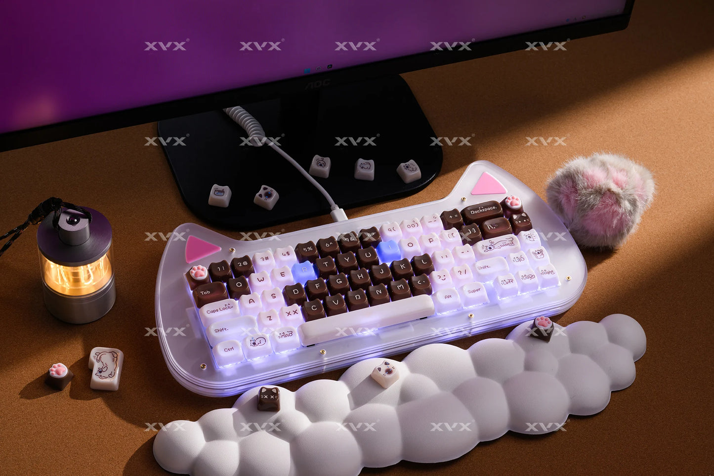 XVX 148 Keys Cat Theme Keycaps MAO Profile Key Cap Korean Glossy Cute Keycap for Keyboard 61 64 68 78 87 96 98 104 108