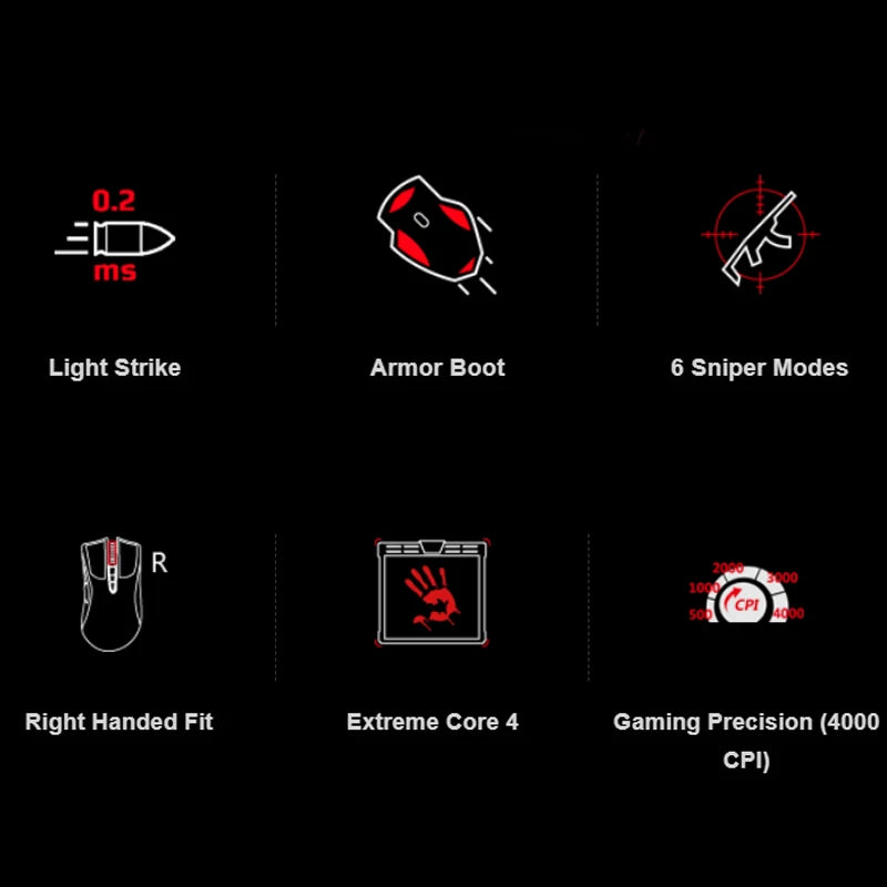 A4TECH Bloody A91 Gaming Mouse 4000 DPI Wired RGB Gaming Mouse, 8 Programmable Buttons, 1000Hz Polling Rate, Drag Click Gaming Mouse