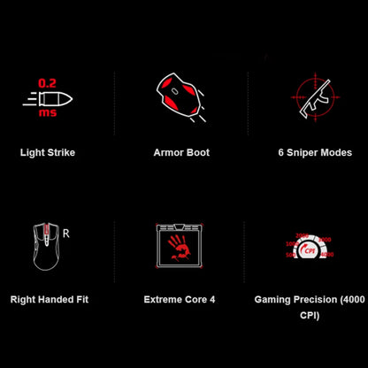 A4TECH Bloody A91 Gaming Mouse 4000 DPI Wired RGB Gaming Mouse, 8 Programmable Buttons, 1000Hz Polling Rate, Drag Click Gaming Mouse