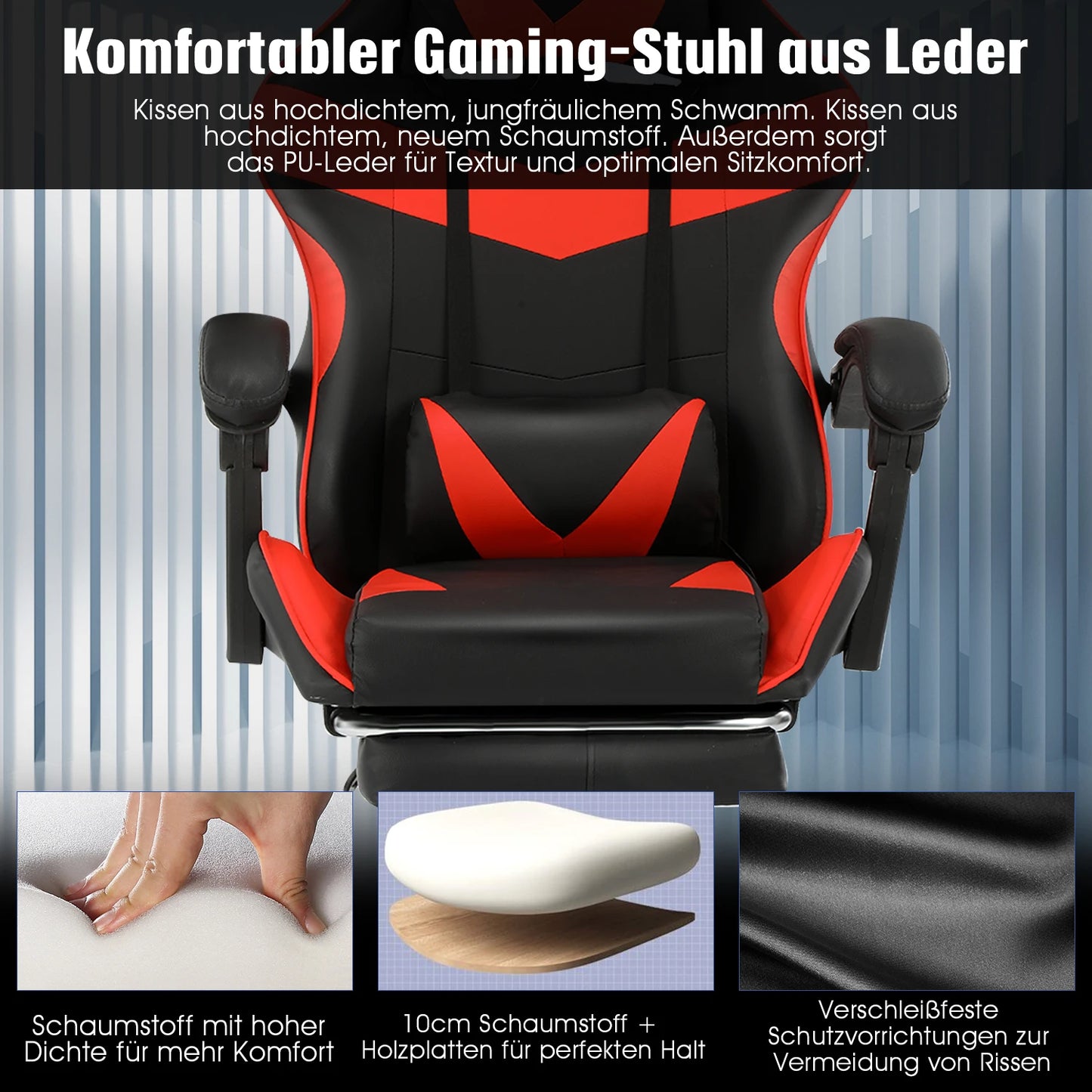 Ergonomic Gaming Chair Heavy Duty Office Desk Chair with Adjustable Backrest, Lumbar Support, Cushioned Seat, PU Leather Computer Chair