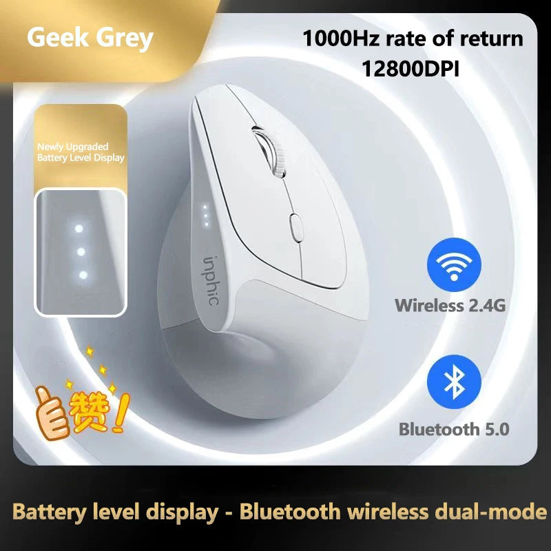 Ratón inalámbrico vertical Inphic X9 PRO con carga rápida Type-C, ergonómico y silencioso, para oficina, portátil, PC, ordenador y gaming