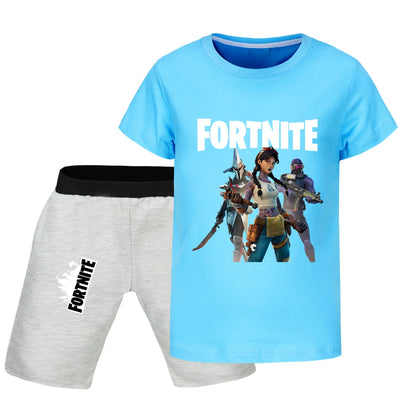 Fortnite Summer Kids Cartoon T-shirts Shorts Two-piece Set Baby Boys Tracksuit Girls Outfits 505
