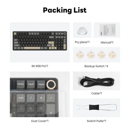 Teclado mecánico con cable RK ROYAL KLUDGE R98Pro Gasket, 98 teclas, RGB, hot-swappable, botón desmontable para gamers, keycaps PBT