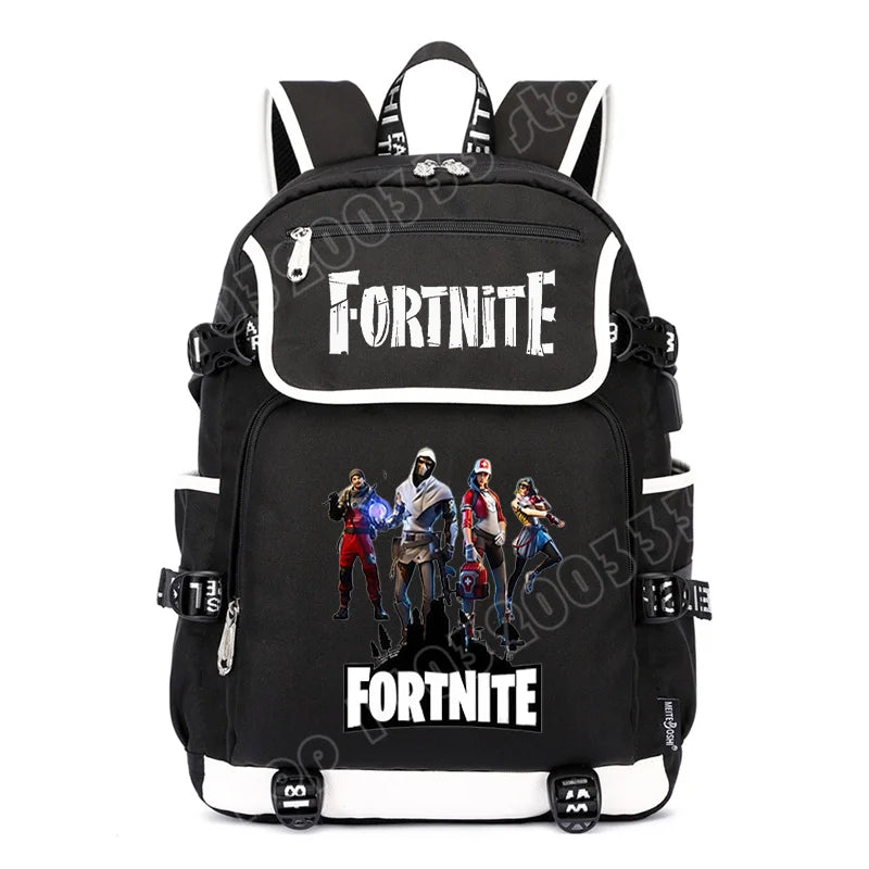 Mochila Fortnite de Grande Capacidade, Saco de Ombro Casual com Porta USB, Unissexo, Estilo Anime, para Estudantes, Nova Mala Escolar Elegante, Presente de Papelaria