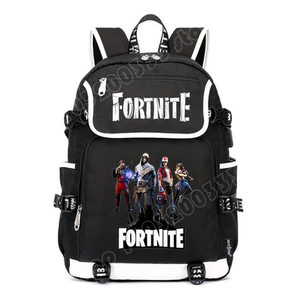 Mochila Fortnite de Grande Capacidade, Saco de Ombro Casual com Porta USB, Unissexo, Estilo Anime, para Estudantes, Nova Mala Escolar Elegante, Presente de Papelaria