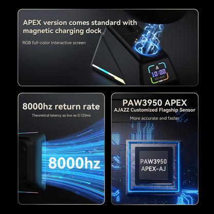 Ratón gaming AJAZZ AJ179 APEX con base de pantalla a color, carga magnética, alta frecuencia de 8000Hz, trimodo (PAW3950), para diestros