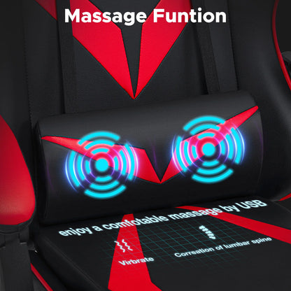 400Lbs Load Gaming Chair with Massage Ergonomic Computer Chair Footrest and Lumbar Support Reclining PC Chair Adjustable Armrest