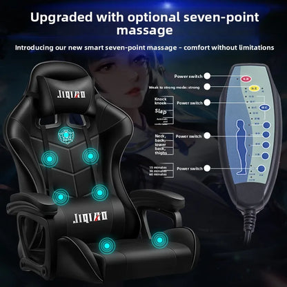 Cadeira gaming confortável, ergonómica e reclinável, com massagem e rotação, ideal para uso sedentário