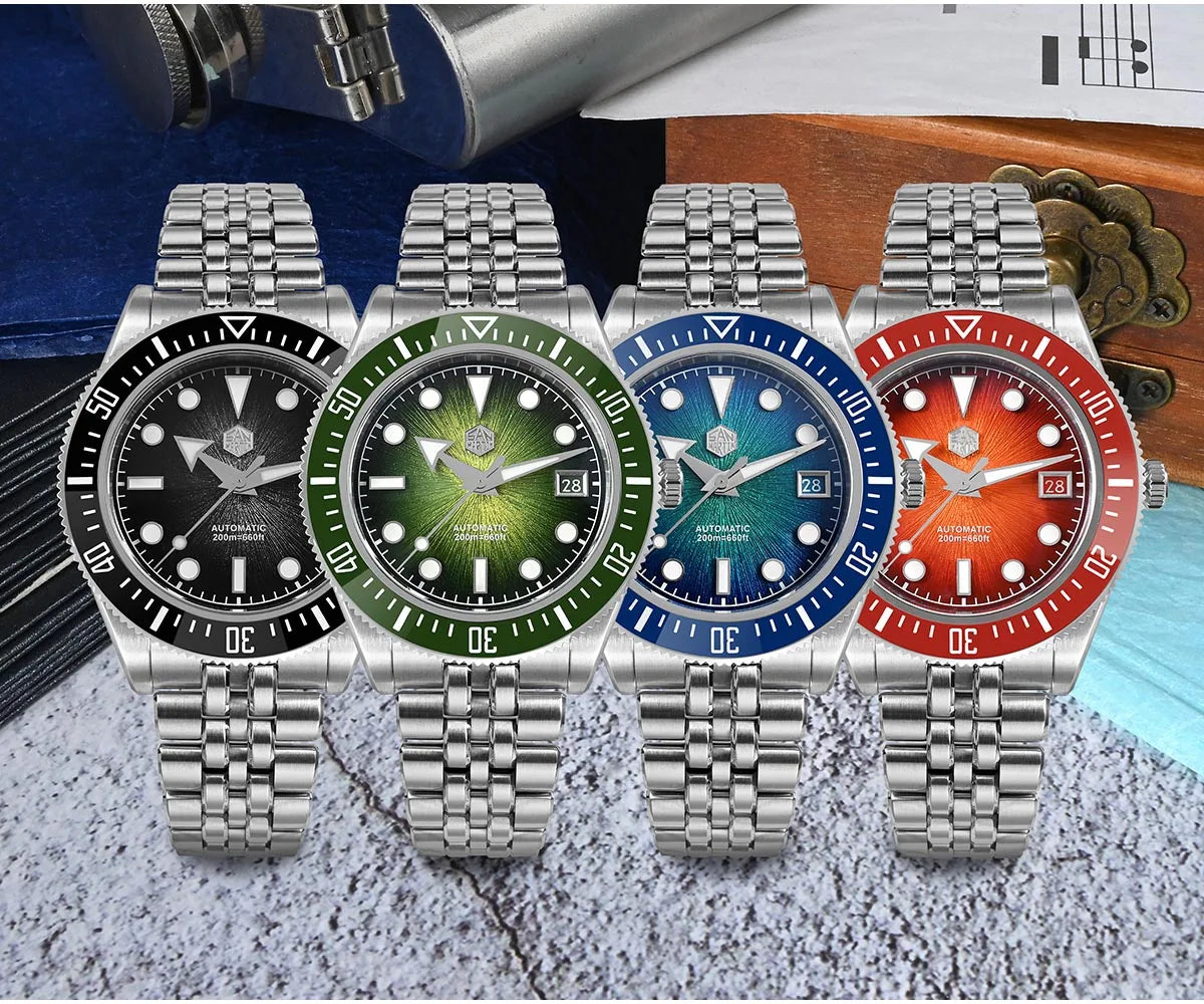 San Martin 40mm Men's Luxury Diver Watch Miyota 9015 Enamel Sunburst Dial Automatic Mechanical Wristwatch Waterproof 200m SN0148