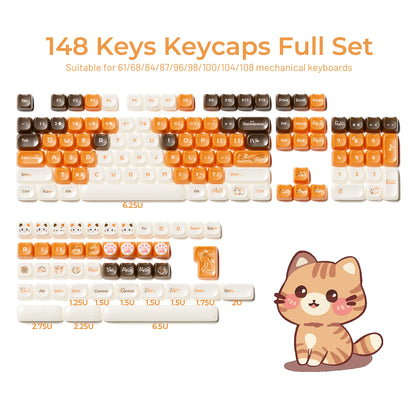 XVX 148 Keys Cat Theme Keycaps MAO Profile Key Cap Korean Glossy Cute Keycap for Keyboard 61 64 68 78 87 96 98 104 108