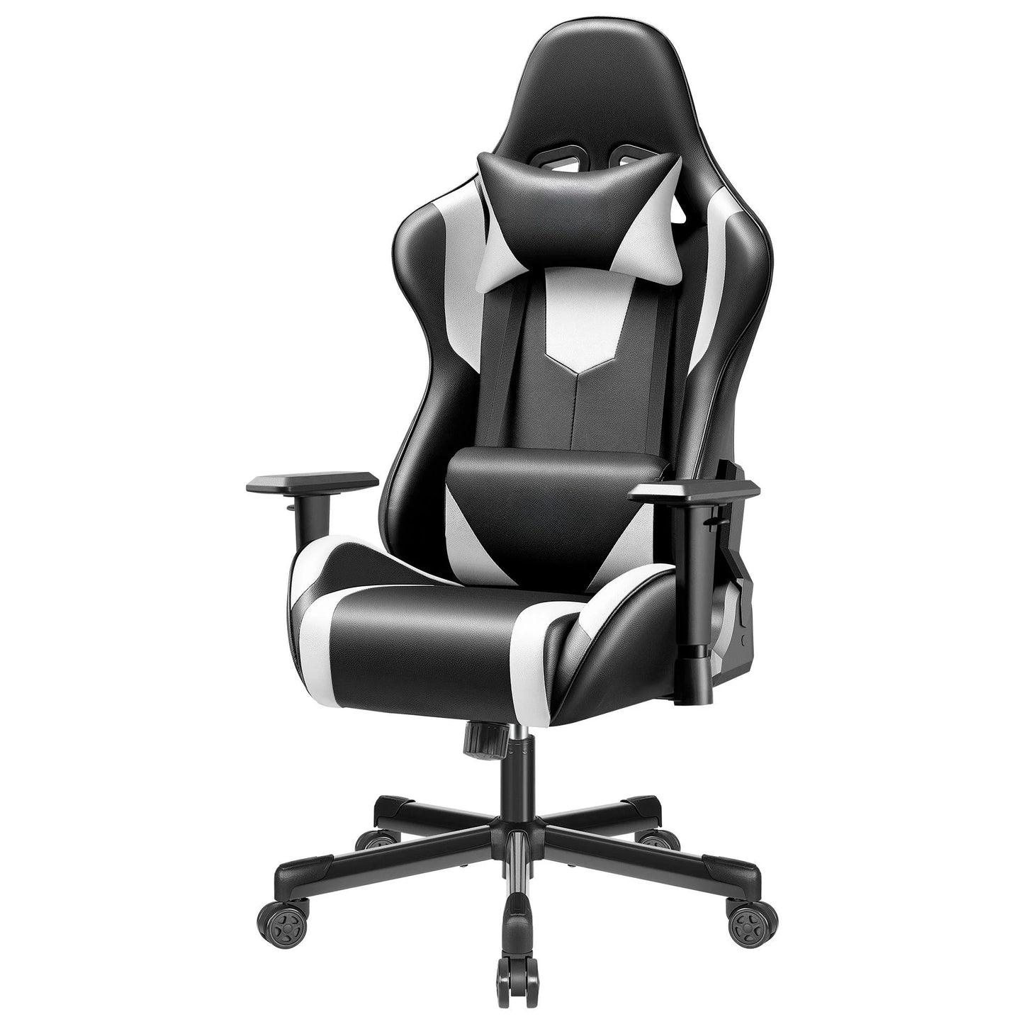 Ergonomic Gaming Chair Black & White Racing Style Office Chair with Adjustable Armrests, 155° Reclining, Swivel Computer Gaming Chair