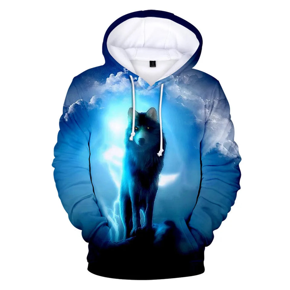 Cool Space Galaxy Wolf Hoodie Hoodies Men Bright Wolf Fashion Handsome Wolf Hoodies Spring Autumn Pullovers Sweatshirts Sweat