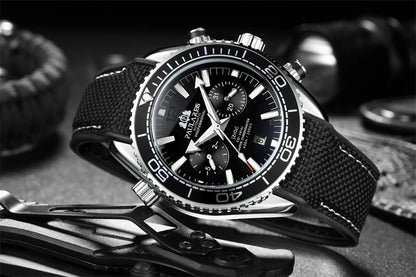 Classic Luxury Men Automatic Watch Multifunction Mechanical Wristwatch Rubber Strap Waterproof Week Date Watches Reloj Hombre