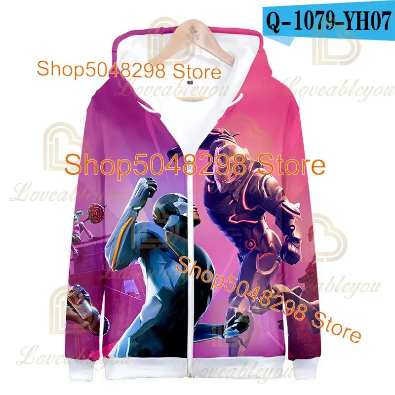 Fortnite Adults Kids Wear Kids Zipper Hoodies Game 3D Print Boys Girls Harajuku Sweatshirt Long Sleeve Tops Teen Clothes
