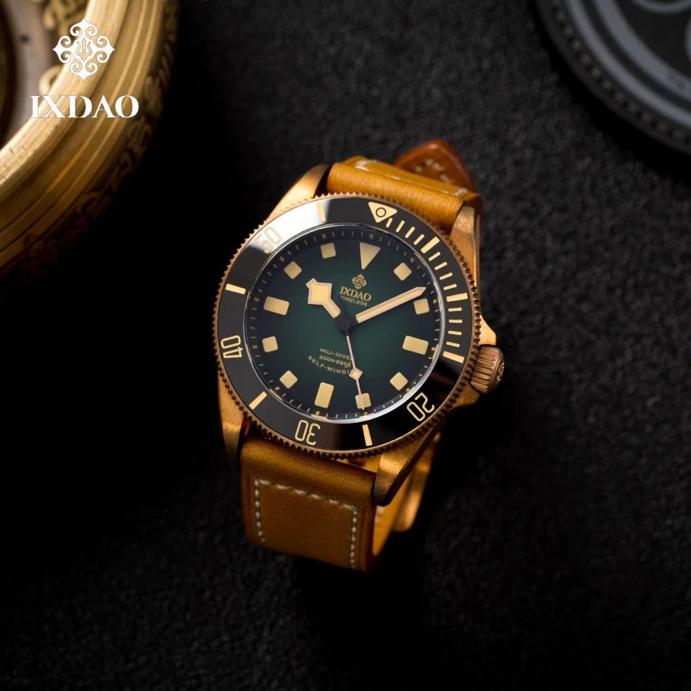 IPOSE IX&DAO 2025 New Bronze Men's Automatic Mechanical Watch PT5000 Sapphire Retro Leather Waterproof 20Bar Reloj Hombre