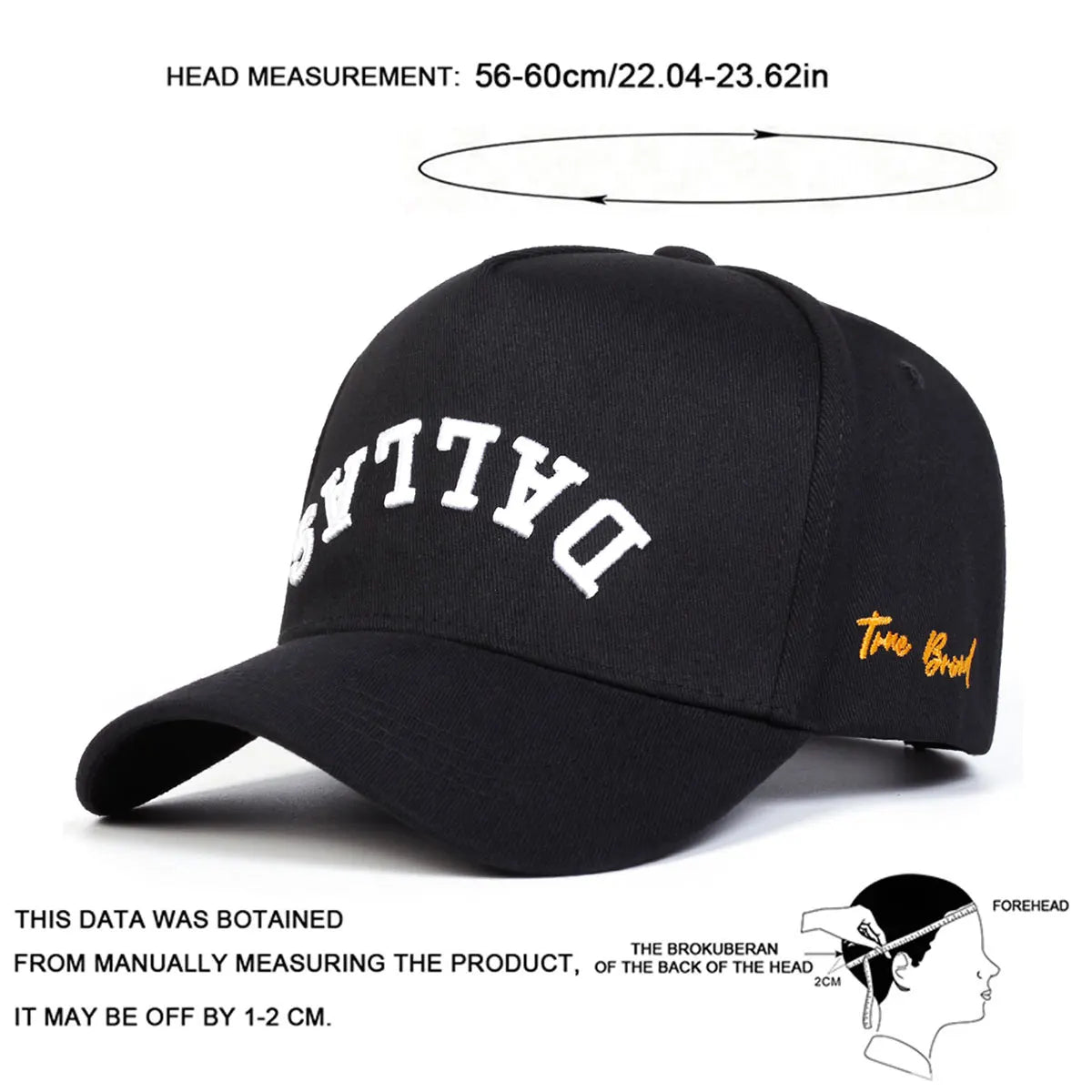 Unisex DALLAS Letter Embroidery Baseball Caps Adjustable Casual Hats Spring and Autumn Outdoor Sunscreen Hat