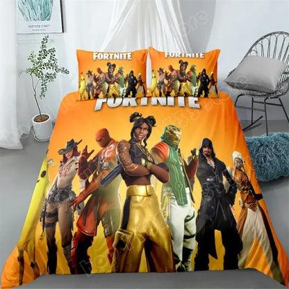 Fortnite Bedding Set 3pcs 3D Printed Bedroom Bed Linens Game Cartoon Decorative Bedding Duvet Cover Pillowcase Birthday Gift