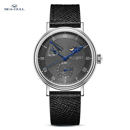 Seagull Men's Business Wristwatch Moon Phase Leather Luxury Automatic Mechanical Men's Watches 50M Waterproof Relogio 6092