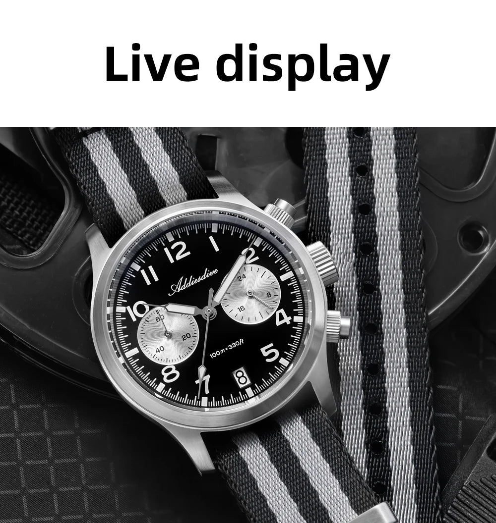 ADDIESDIVE 2025 New Panda Eye Men's Watches Retro Luxury VK64 Quartz Watch For Men Sport Chronograph 100M Waterproof Luminous