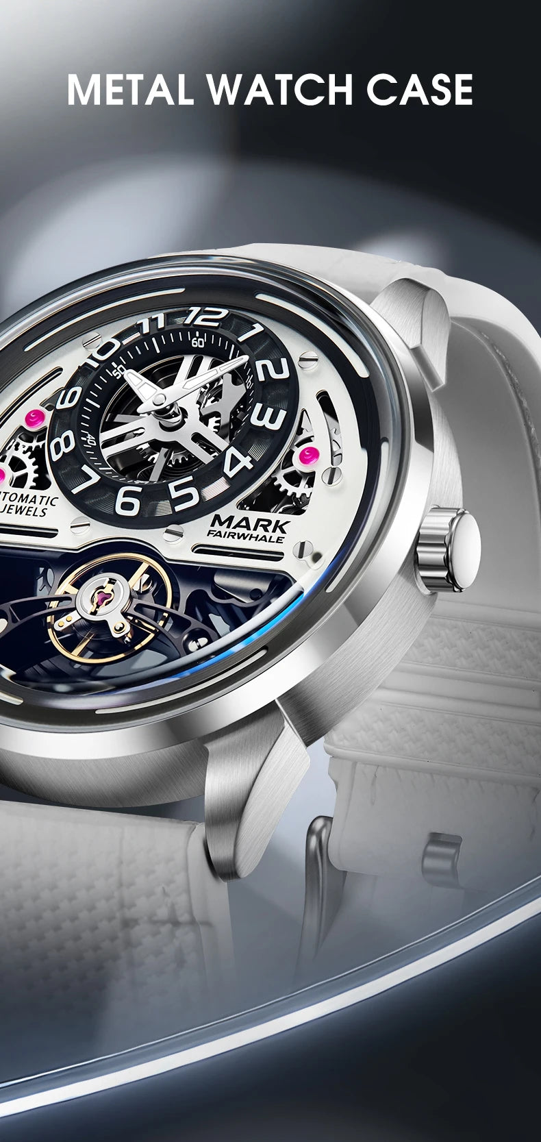 MARK FAIRWHALE Men's Automatic Watch Skeleton Dial Fluororubber Strap Waterproof Luxury Fashion Wristwatch